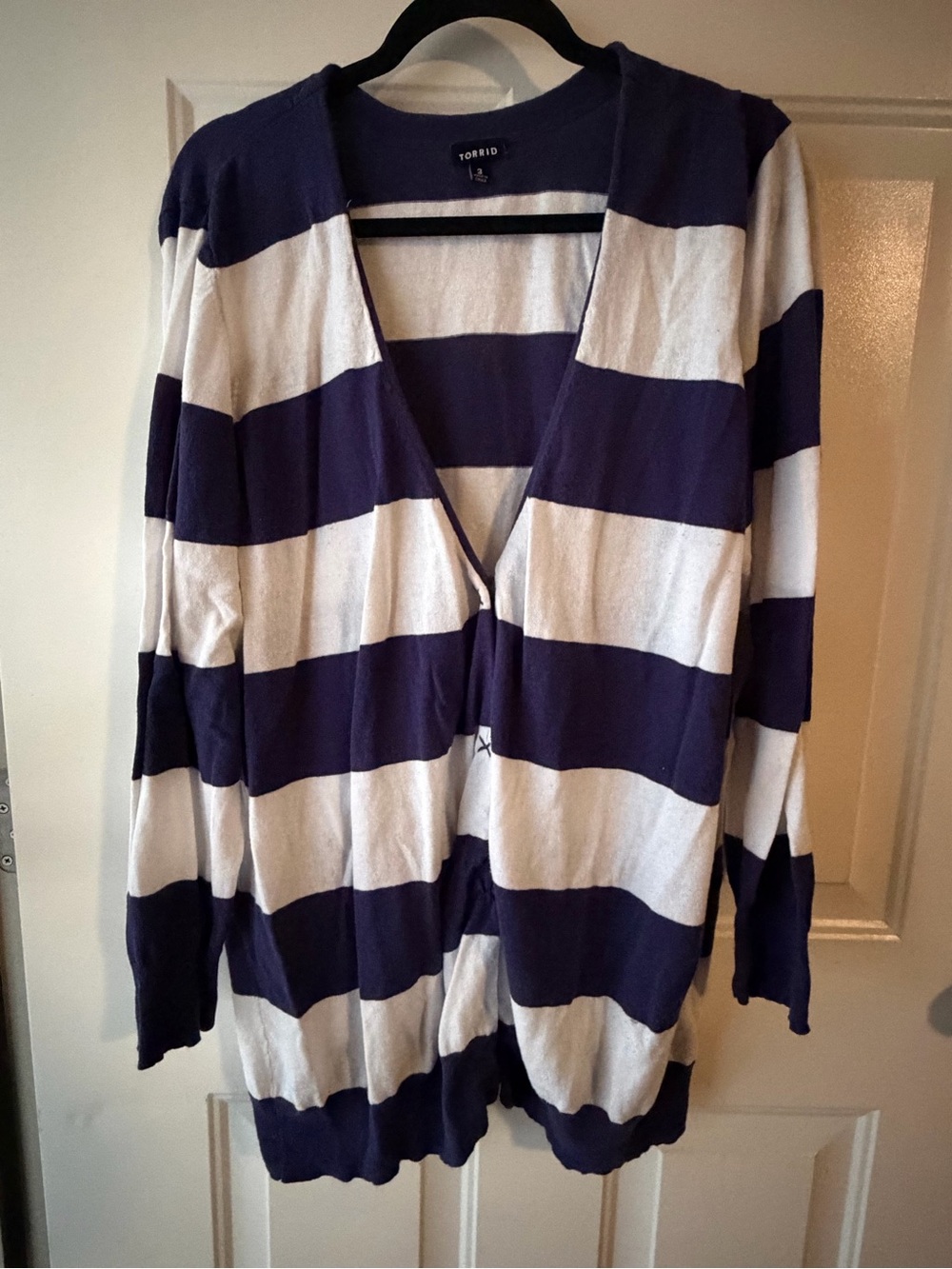 3X Torrid Navy and White Striped Open Cardigan